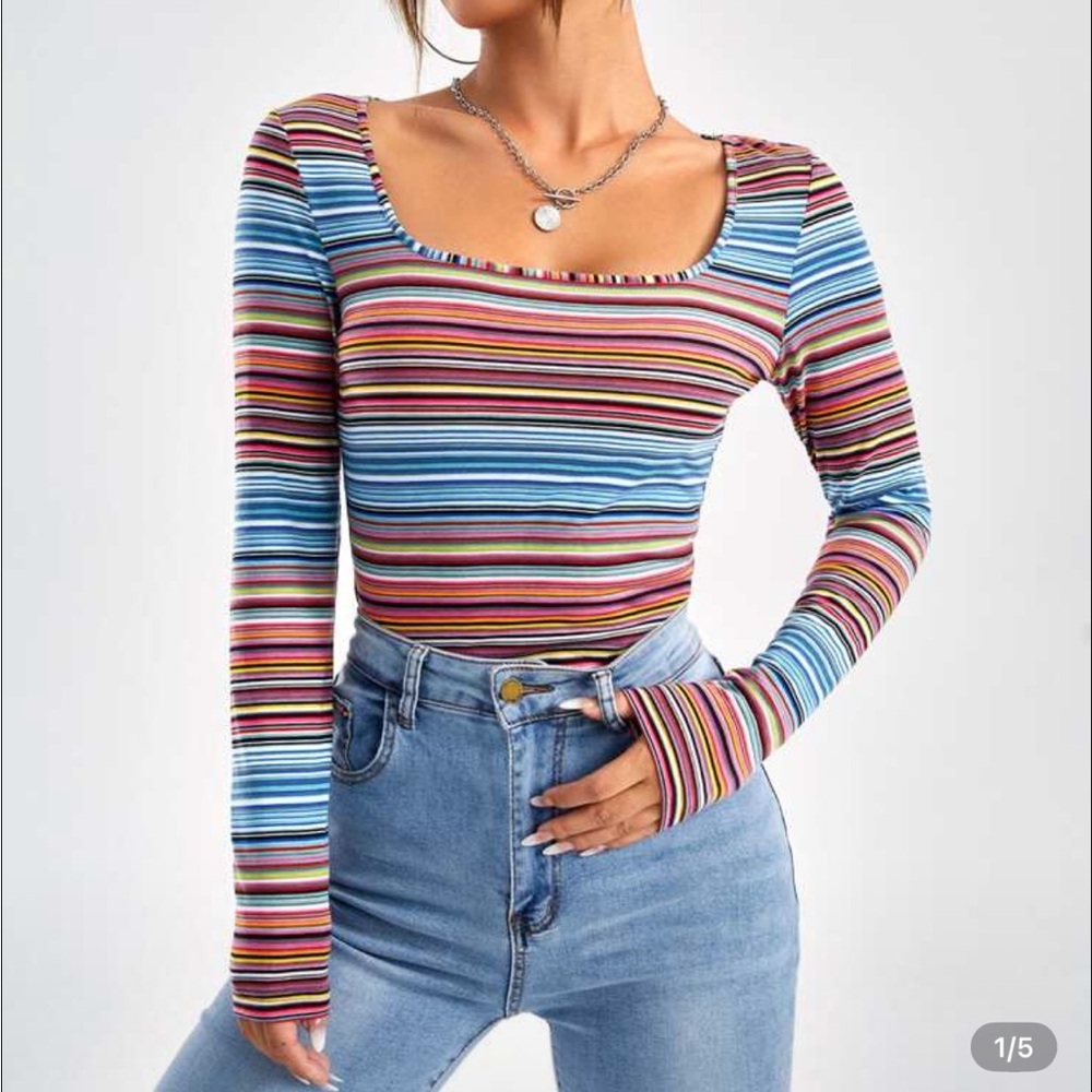 SHEIN Colorful Striped Long Sleeve Top